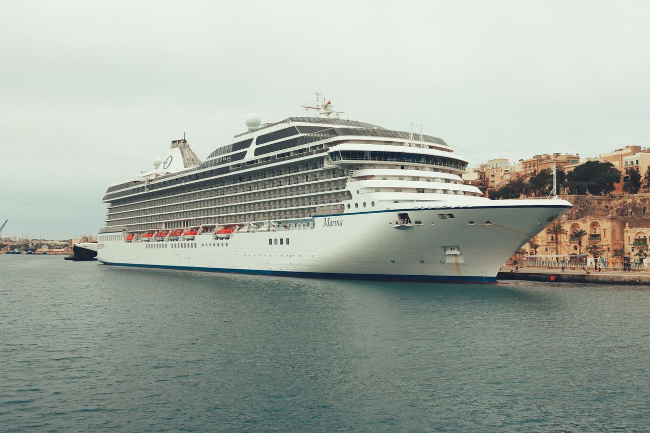 A luxurious cruise ship, MS Marina, moored in Valletta, Maltas scenic harbor.
